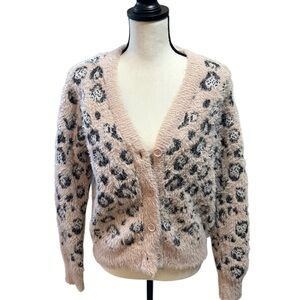 Soft Girl Aesthetic Leopard Print Fuzzy Cardigan Sweater by Simplee